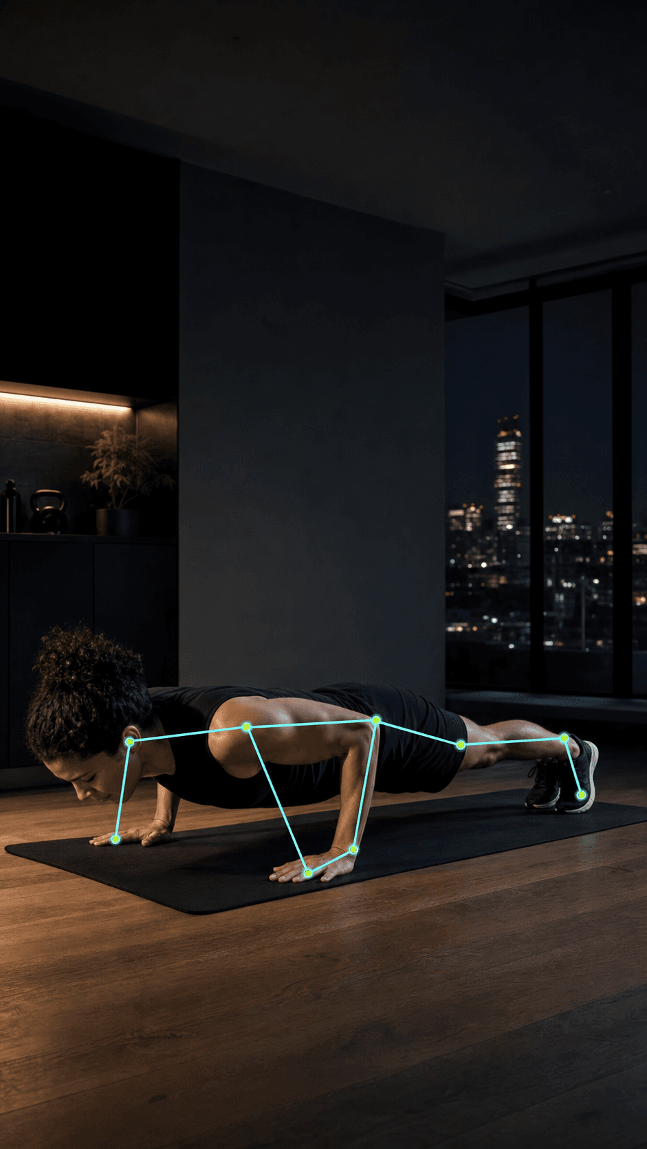 Athlete doing a push-up with PumpDuel pose tracking